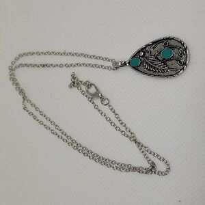 Western Silver Tone Turquoise Faux 18" + 2" Extension Necklace